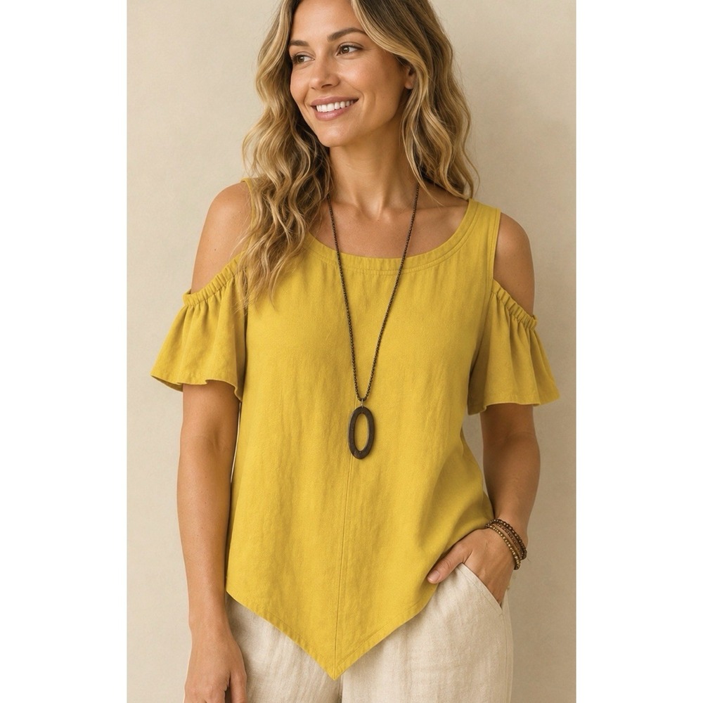 Oh My Gauze Asymmetrical Top Size XXL 3 Lagenlook Open Shoulder Cotton Artsy